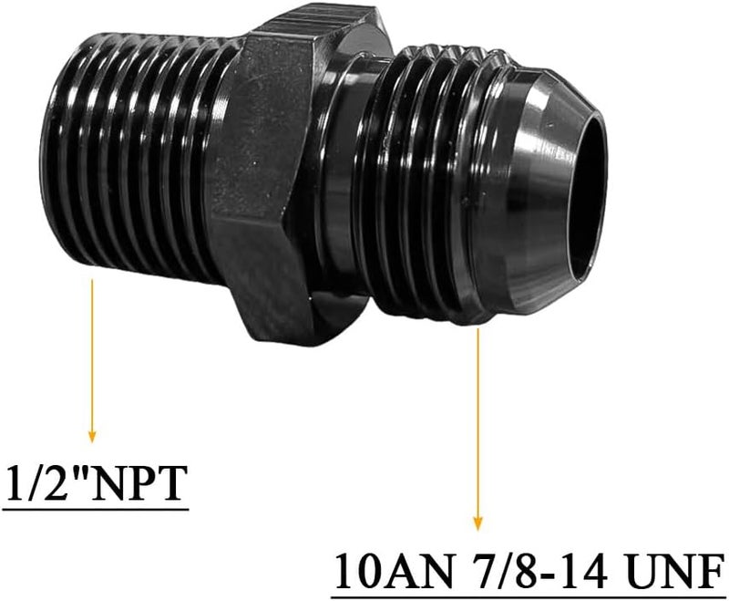 lanstixr 10AN Male Flare to 1/2'' NPT Male Hose Pipe Fitting Adapter Union Connector Aluminum Straight Black Anodized 2PCS - Image 2